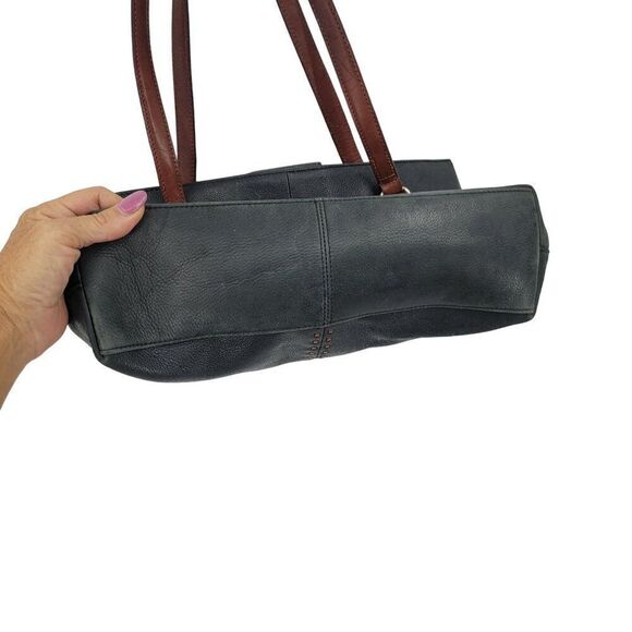 Fossil Black Genuine Leather Tote Bag Pebble Brown Embroidery Western City Med - Picture 7 of 12